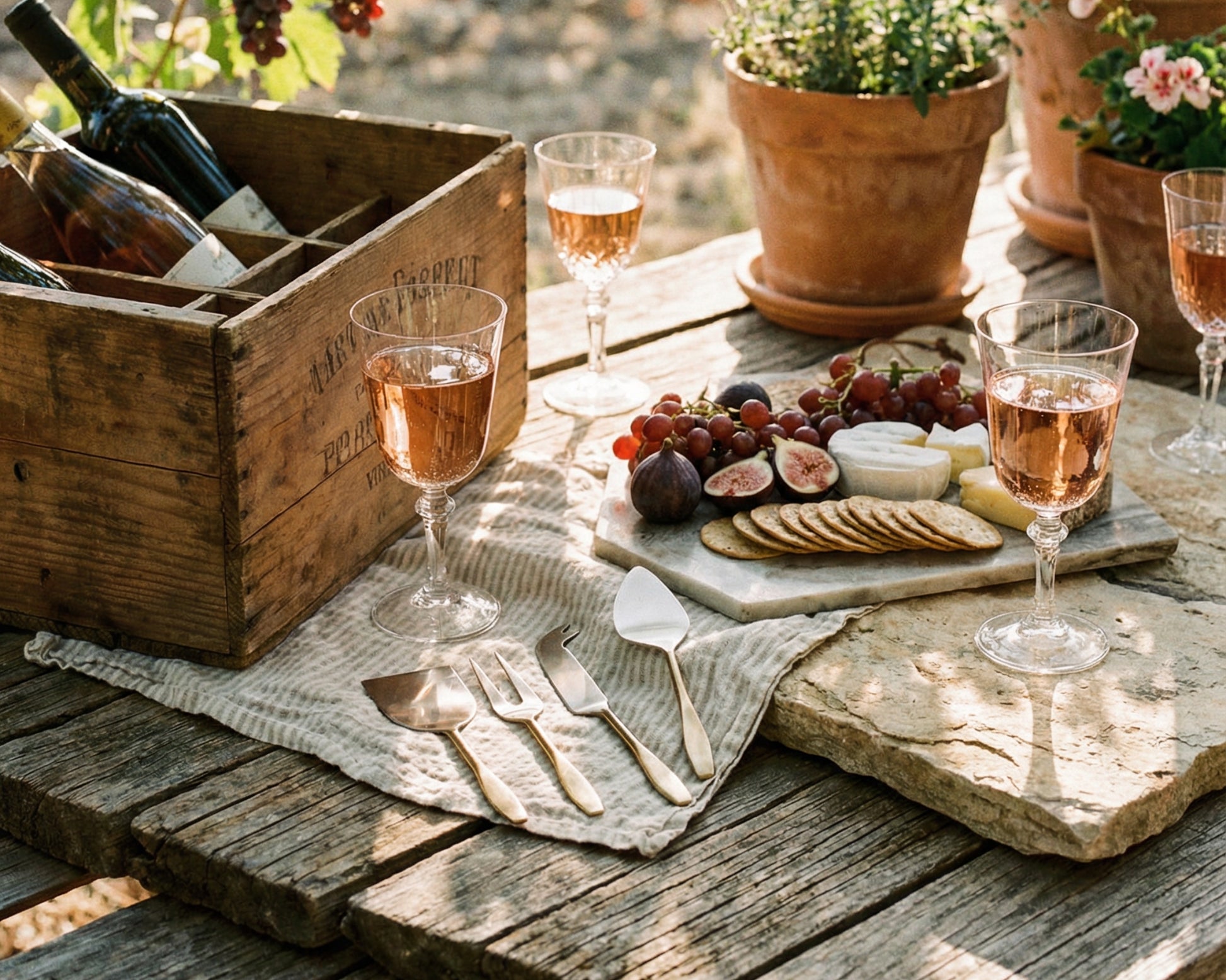 Marble cutting board with cheese cutleruy utensils