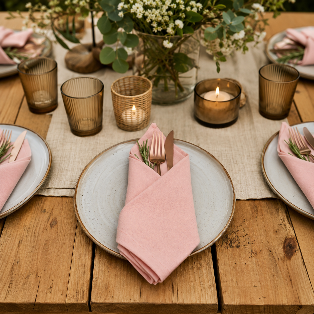 What a Host Home: Natural Cotton Muslin Pink Napkins Set of 4 Pieces
