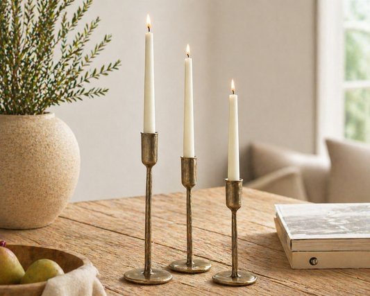 What a Host Set of 3 candle Holders in Gold antique finish handcrafted