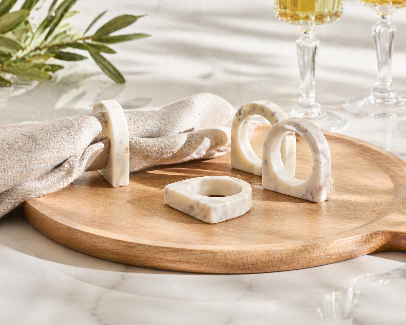 Polished Marble Napkin Rings in White Irregular Shape from What a Host Home
