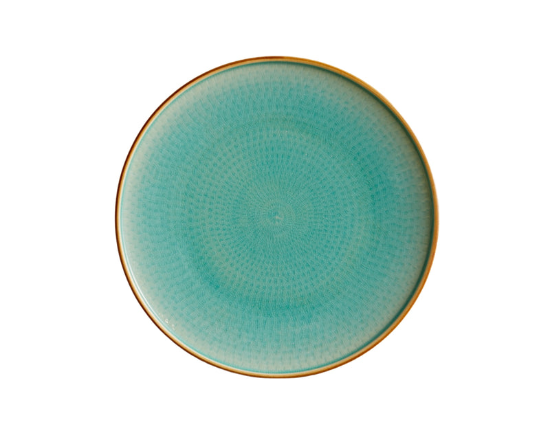 Porcelain Round Dinner Plate in Blue and Green with Brown Spirals. High Quality Restaurant dishwasher and microwave safe Tableware from What a Host Home Decor