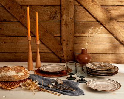 Restaurant Quality Tableware. Modern Boho Round Porcelain Plate with Spirals From What a Host Home Decor