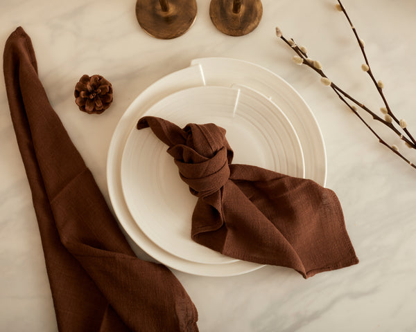 Brown Cotton Gauze Rustic Table Napkins dinner table from What a Host Home Decor