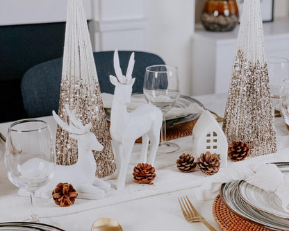 Christmas White Scandi House Candle Holder from What a Host Home Decor. Seasonal Table Decor.