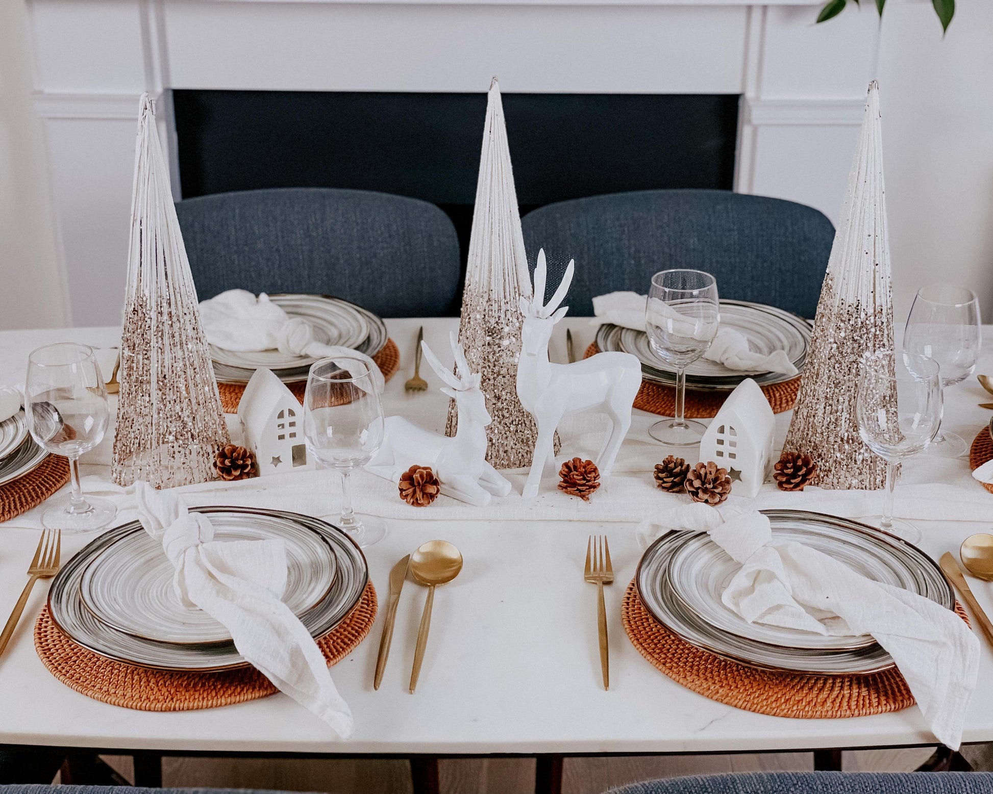 Christmas Table Decorations: Snowed Conic Modern Trees from What a Host Home Decor