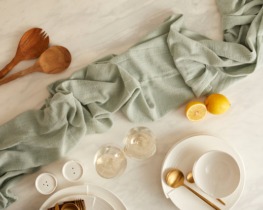 Green Aquamarine Rustic Cotton Gauze Table Runner from What a Host Home Decor