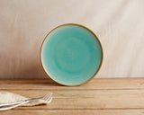 Porcelain Round Dinner Plate in Blue and Green with Brown Spirals. High Quality Restaurant dishwasher and microwave safe Tableware from What a Host Home Decor