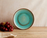 Porcelain Round Starter Plate in Blue and Green with Brown Spirals. High Quality Restaurant dishwasher and microwave safe Tableware from What a Host Home Decor