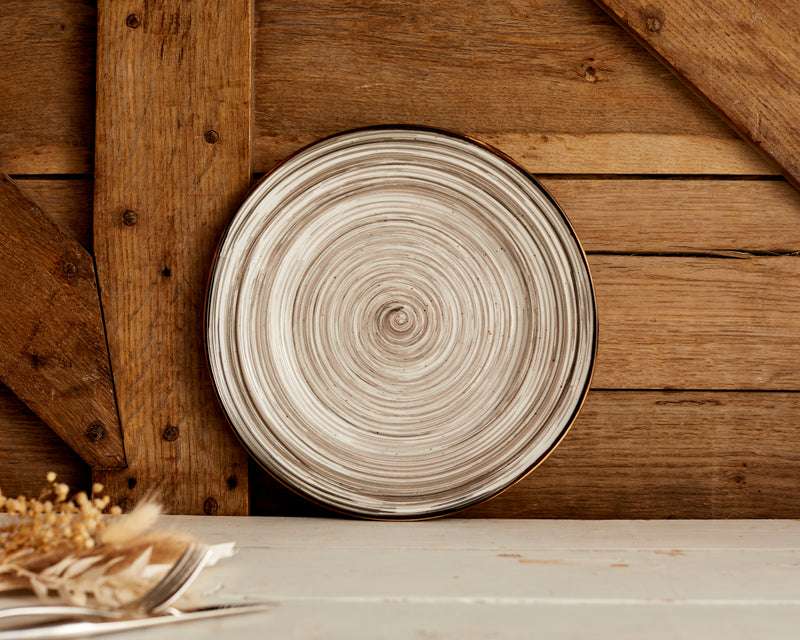 Modern Boho Round Porcelain Plate with Spirals From What a Host Home Decor