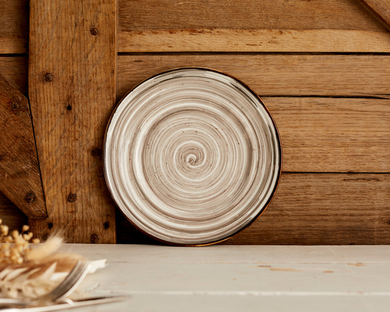 Restaurant Quality Tableware. Modern Boho Round Porcelain Plate with Spirals From What a Host Home Decor