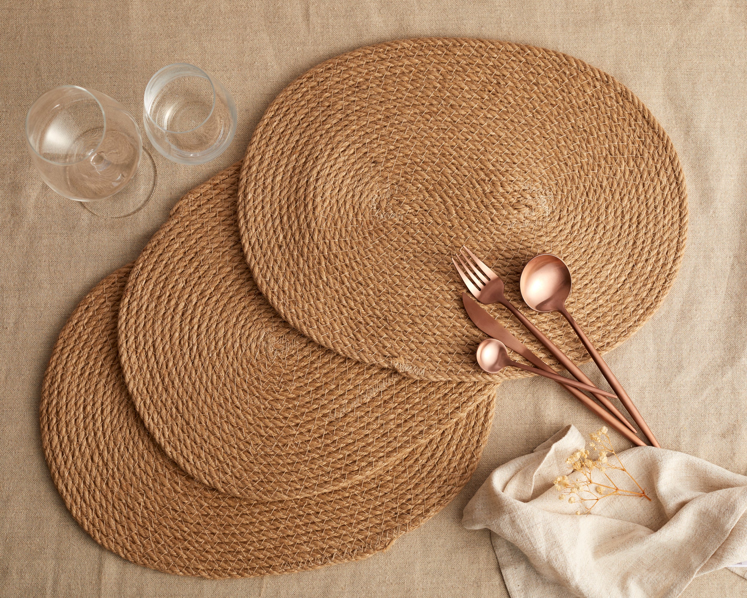 Jute Oval Placemat wooven handmade: tablescape design from What a Host Home Decor