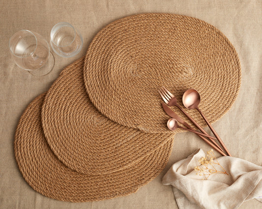 Jute Oval Placemat wooven handmade: tablescape design from What a Host Home Decor