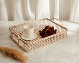 Wood Rattan Rectangle Tray With Handles from What a Host Home Decor