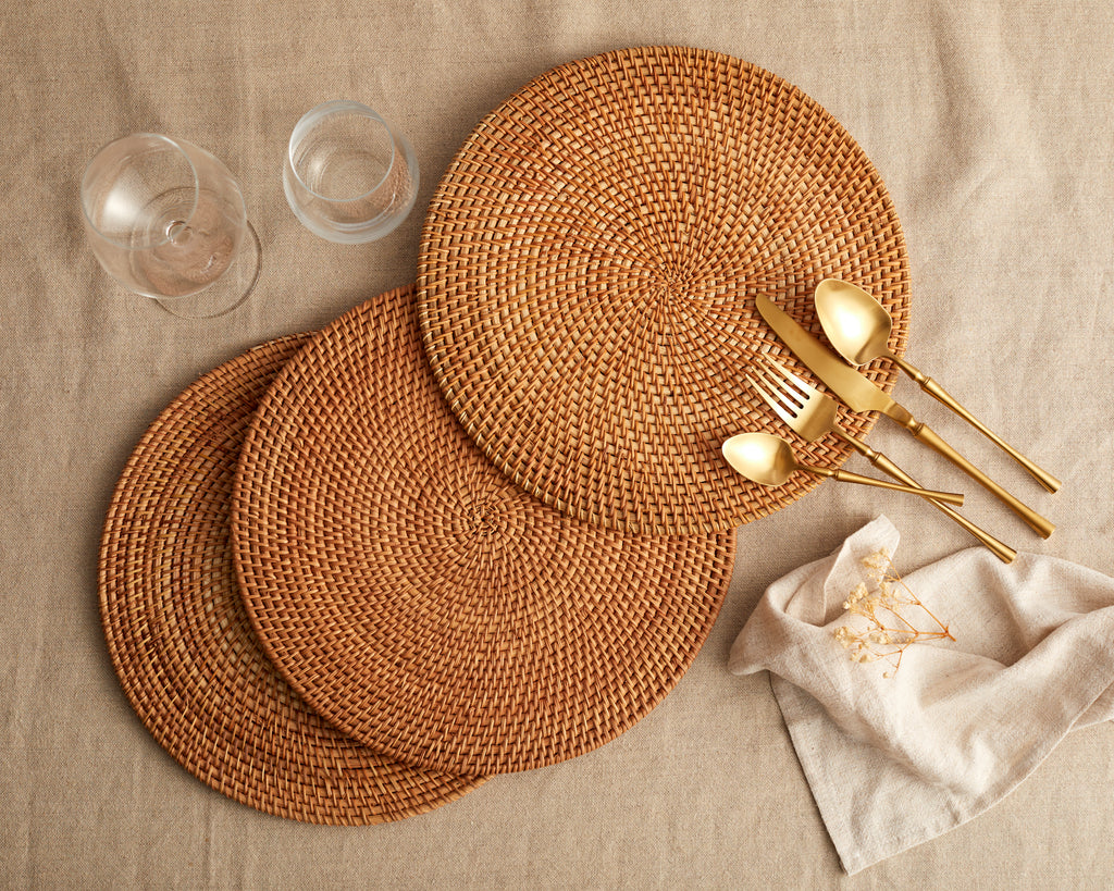 Rattan Placemats  Handwoven Round Placemats - What a Host Home